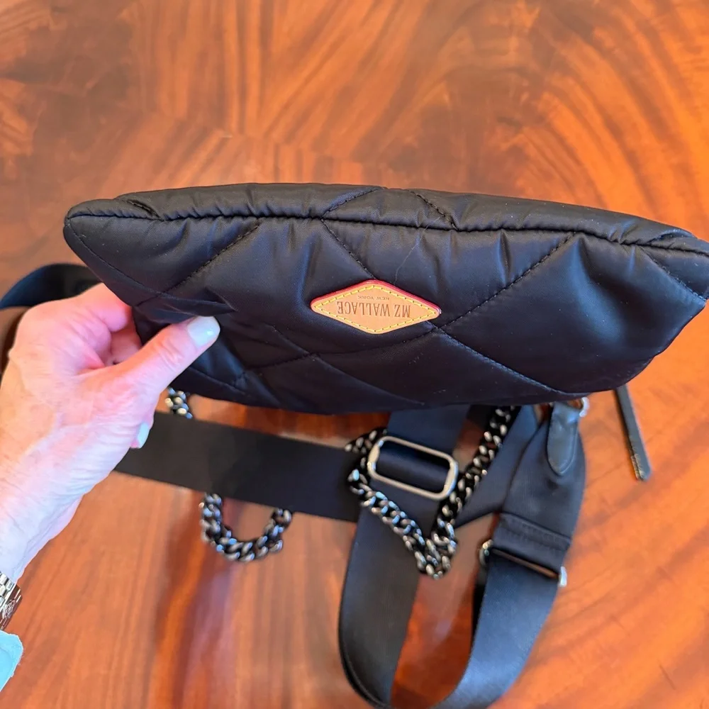 MZ Wallace Madison Flat Crossbody Black Quilted Nylon Bag